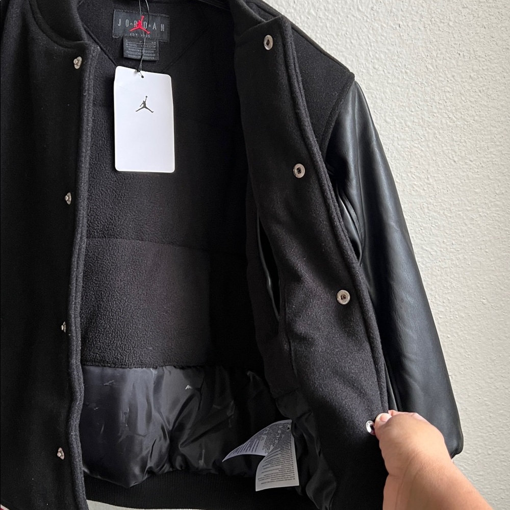 Jordan Black Jacket with Red Logo and Leather Sleeves - Picture 4 of 10